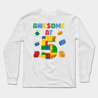 5 Year Old Building Blocks B-day Gift For Boys Kids Long Sleeve T-Shirt